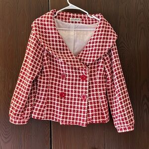 Nikibiki Red and White Checkered Pea Coat